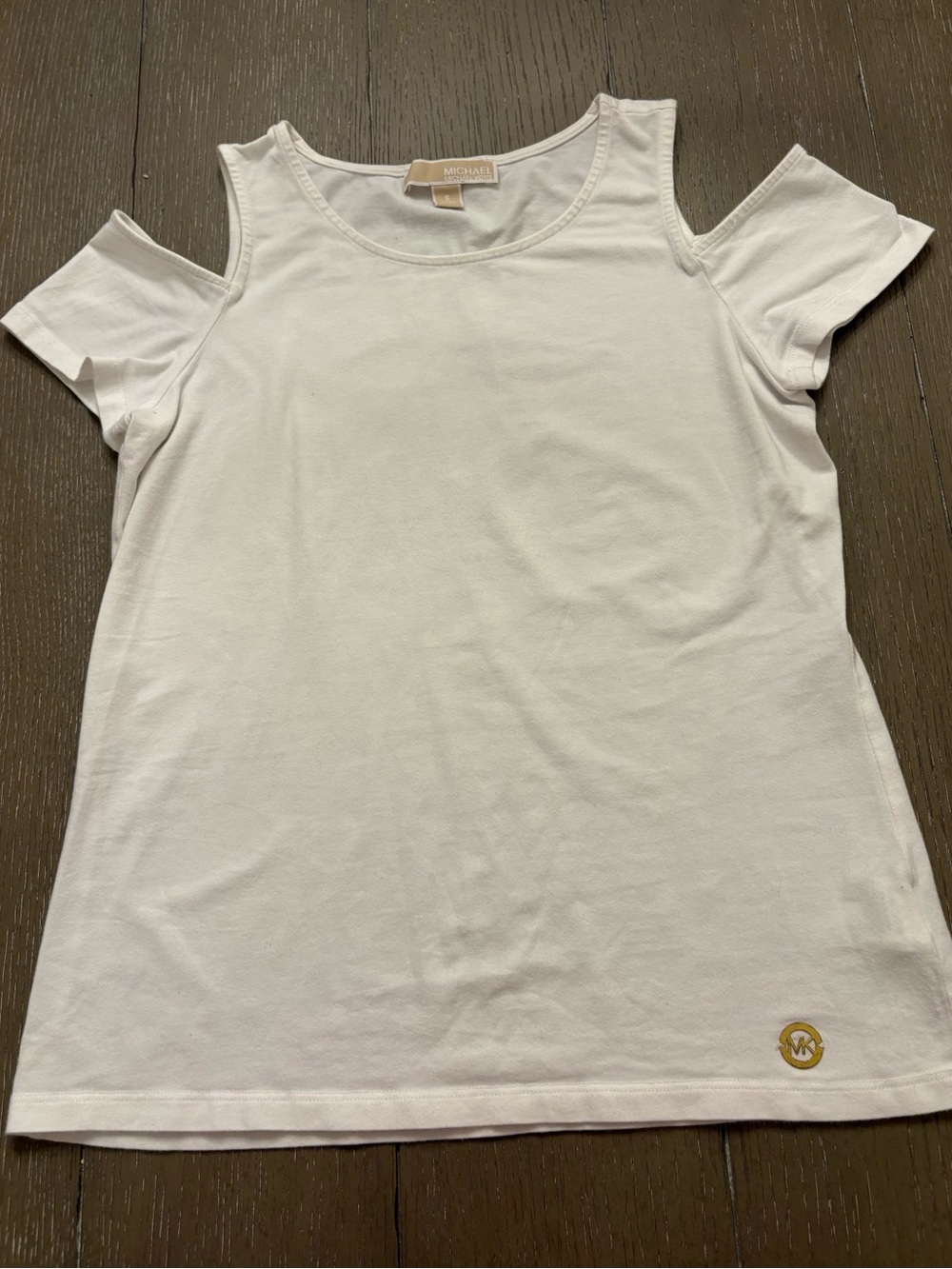 Michael Kors White Cold-Shoulder Cotton Tee with Logo Emblem